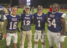 The season ended again for Briarfield Academy’s senior state champions in the MAIS All-Star Game last Thursday at Madison Ridgeland Academy. The four seniors, (from l-r) Jack Martin, Brock Johnson, Ryder Jones and Calvin Barnes were selected as All-Stars for the Mississippi Association of Independent Schools and participated in the game, along with their head coach Beau Travis.