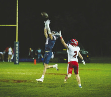 Senior Jack Martin nabs one of his two interceptions in Friday night’s blowout over Tensas. TAYLOR HOWARD