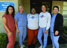 Health clinic staff pictured (from left) Kelly Ratliff, Angie Fortenberry, On'Junae Hewitt, Elizabeth Fairchild and Erica Dukes.