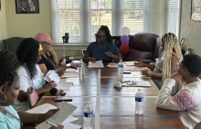 Local volunteers plan an upcoming event called “Grace in the Grass: Blankets, Bibles &amp; Breakthroughs” for women from 5th grade to college. Set to be held August 9 at Together for Hope Louisiana House at 12 p.m. and organized by Dr. Pauline Jackson, the event will include Bible study, reflection and sharing, and other activities. At the table are Jackson, Shameka Toston, Renada Thompson, Terrace Newson, Kayviana Perkins, Dyandra Atkins, Wanda Manning. Jennifer Newton and Antenna Mead joined by phone.