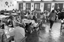 LAURA ARVIN Despite stormy weather earlier in the day, a good crowd came out to eat pancakes and visit with neighbors at the annual Mardi Gras Pancake Supper hosted by Grace Episcopal Church and First Methodist Church.