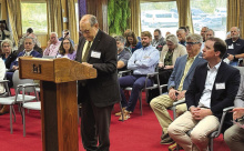 Reynold Minsky of Lake Providence, who serves on the Fifth Louisiana Levee District Board of Commissioners, speaks to assembled officials at a public meeting at the Lake Providence Port. DEBRA HOPKINS