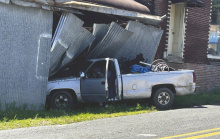Greg Bell of Lake Providence drove his pickup truck into the back left side of the Kilpatrick building Monday morning (pictured at left). Bell told officers that his passenger door had flown open, and when he went to shut it, he veered off the roadway into the building. The accident was handled by the Louisiana State Police.