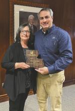 Delta Bank President Darryl Ellerbee presented Susan Fairchild of Lake Providence an LBA Service Award on the event of her retirement for 38 years of service to the banking industry.
