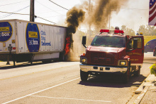 GRIFFIN TRIPP Black smoke emanated from the underside of the 18-wheeler that caused an explosion with shock waves from the blast that shook downtown Lake Providence. The driver quickly detached his truck from the trailer, and the fire truck showed up in record time.
