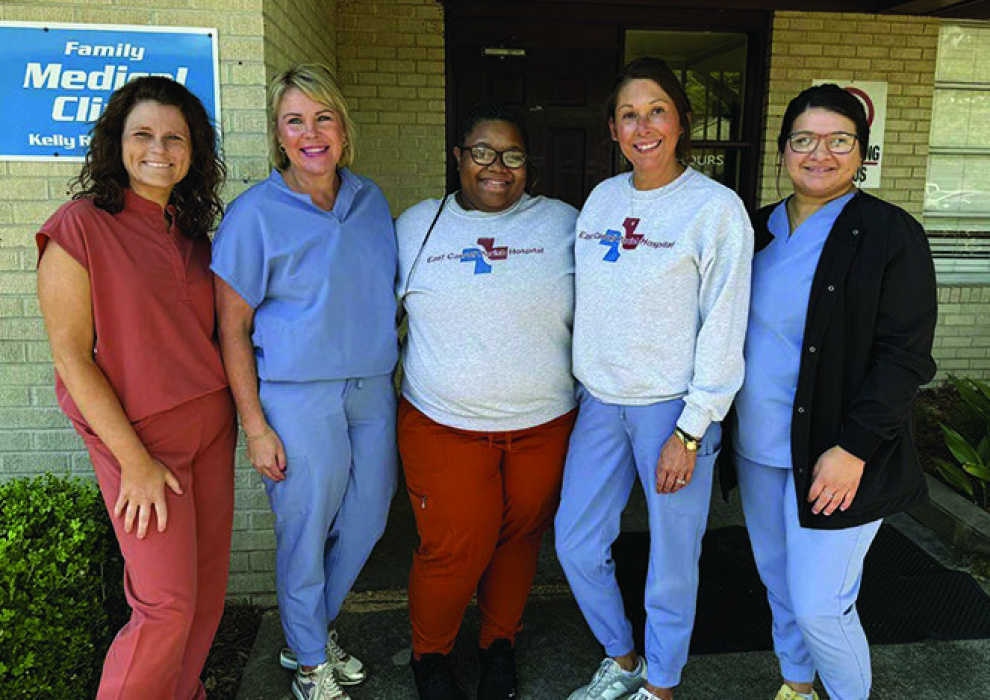 Health clinic staff pictured (from left) Kelly Ratliff, Angie Fortenberry, On'Junae Hewitt, Elizabeth Fairchild and Erica Dukes.