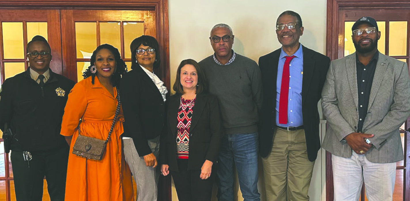 6th District adult drug court team (from left) Samantha Grover, Brittany Smith, Elisha Lucas, Judge Laurie Brister, Joseph Jackson, Raymond Cannon, and Sheriff Wydette Williams. CASSIE CONDREY