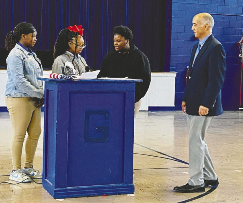 Dr. Christopher Smith was celebrated last week as he ended his tenure as Griffin Middle Academy principal. Smith served as principal of GMA for the past six years and is moving to be closer to family. In the picture above, members of the 4-H club honored Smith on Veteran’s Day Nov. 10.