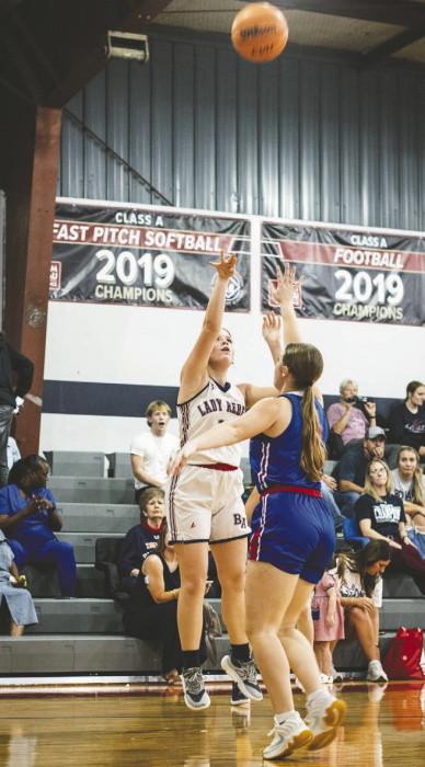 Freshman Lila Ann Frith gets looks at the goal on both junior high and varsity teams.