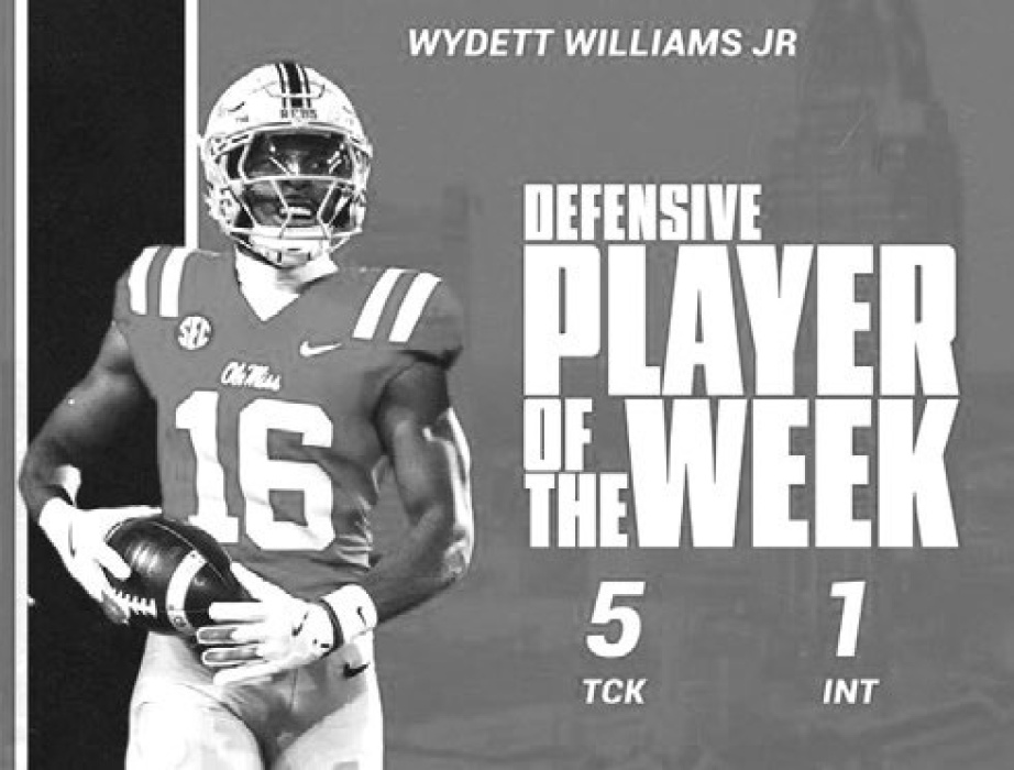 COURTESY PHOTO Wydett Williams, Jr. continues to put Lake Providence on the map, turning in a stellar performance on Saturday against South Carolina. Five solo tackles and an interception were enough to garner Williams the Senior Bowl Defensive Player of the Week. Williams came up big for Ole Miss, making plays all over the field and helping shut down South Carolina in a 30-14 victory.