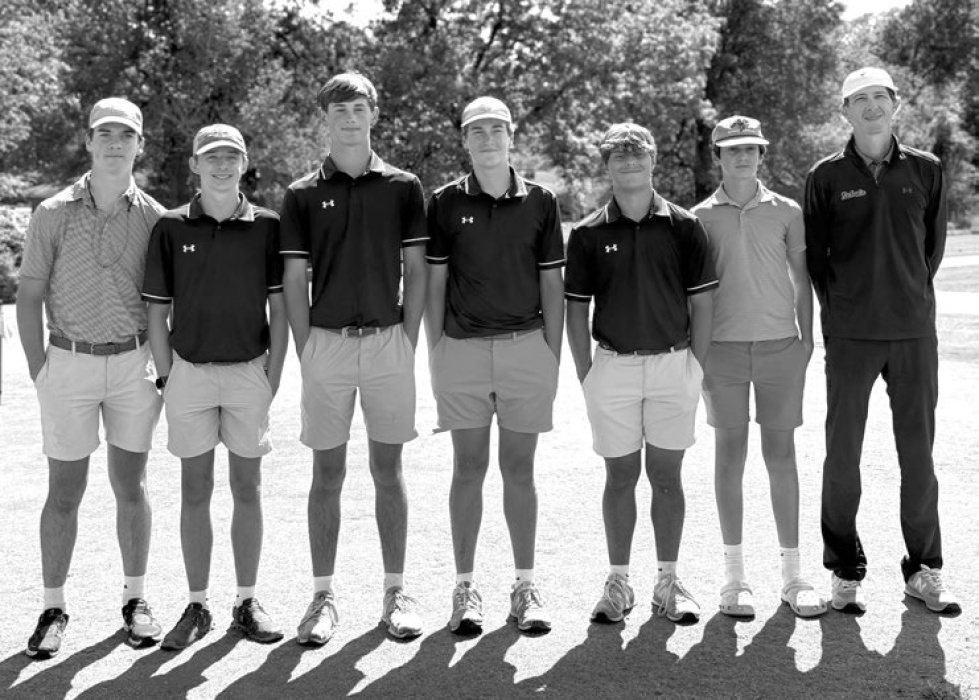 Congratulations to Briarfield golf team who placed third in the state tournament. From left: Deacon Howard, Houston Condrey, Jackson Thornton (had fifth overall lowest score), Davis Holt, Zach Lovell, Max Holt, and Coach Blake Ratcliff.