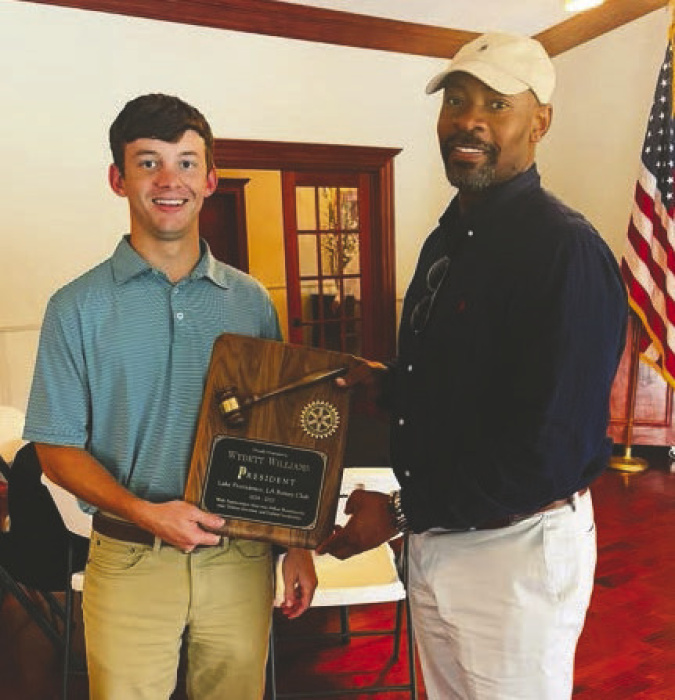 At a meeting of the Lake Providence Rotary Club last week, incoming president Jacob Brister presented an appreciation plaque to Sheriff Wydette Williams. Williams served the club for the past year, presiding over weekly meetings and handling all business matters.